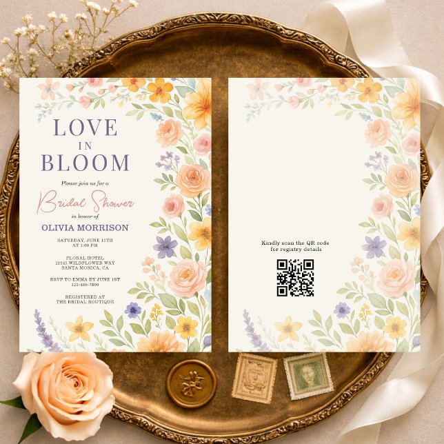 Convite Love In Bloom Floral QR Code Bridal Shower (Criador carregado)