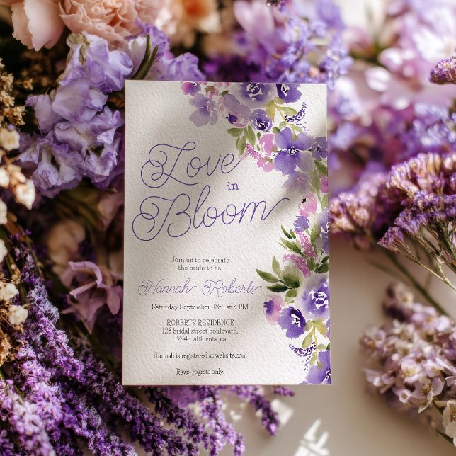 Convite Love in bloom purple wildflowers bridal shower (Love in bloom purple wildflowers bridal shower invitation)
