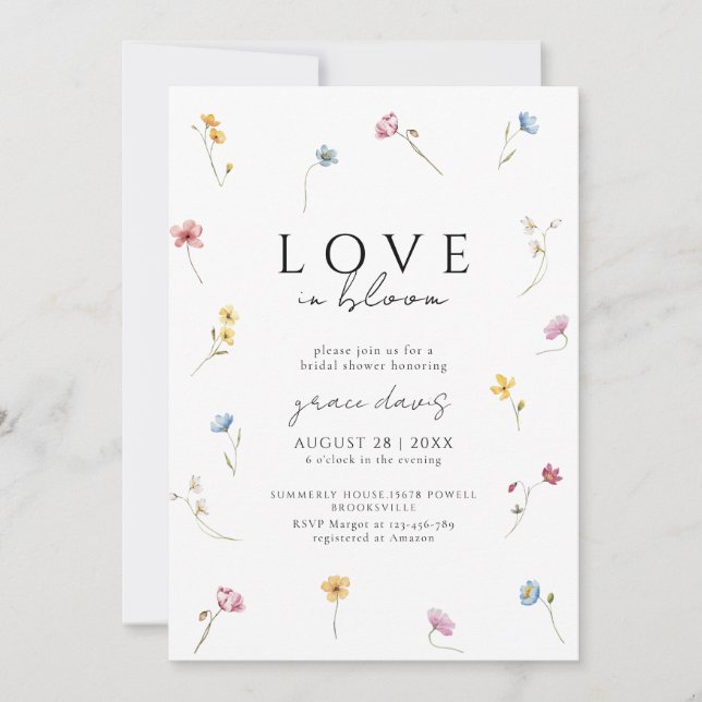 Convite love in bloom Wildflower bridal shower Invitation (Frente)