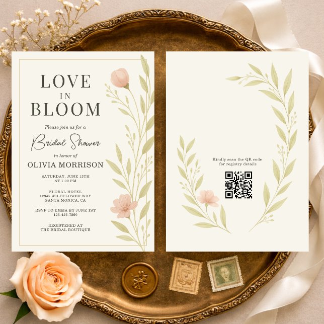Convite Love in Bloom Wildflower QR Code Bridal Shower (Criador carregado)