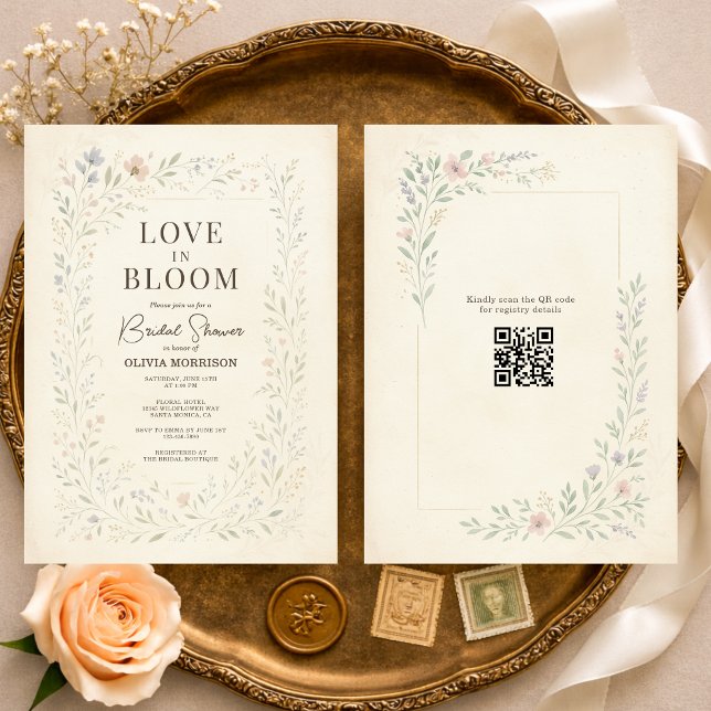 Convite Love in Bloom Wildflower QR Code Bridal Shower (Criador carregado)