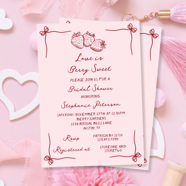 Convite Love is Berry Sweet Pink Coquette Bridal Shower (Criador carregado)