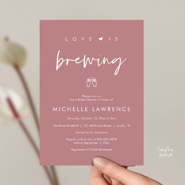 Convite Love is brewing, Beer Party,  Bridal Shower (Love is brewing, Beer Party, Bridal Shower Invites card, booze love laughter, in dusty rose pink)