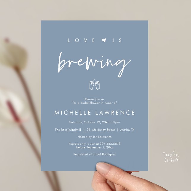 Convite Love is brewing, Beer Party,  Bridal Shower (Love is brewing, Beer Party, Bridal Shower Invites card, booze love laughter, in dusty blue)