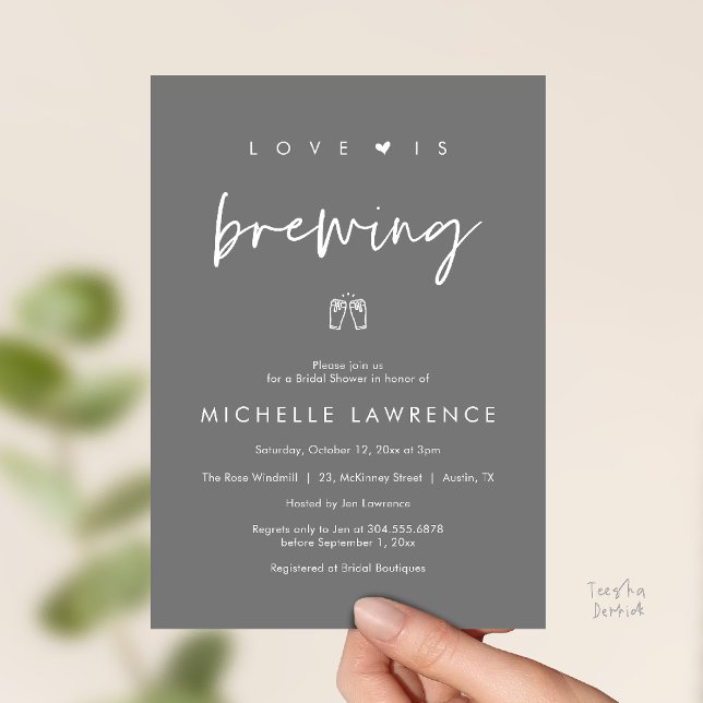 Convite Love is brewing, Beer Party,  Bridal Shower (Love is brewing, Beer Party, Bridal Shower Invites card, booze love laughter, in dark grey)