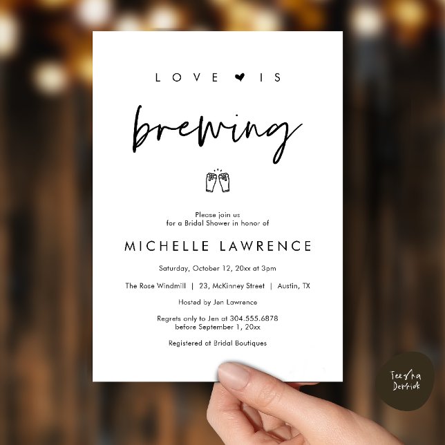 Convite Love is brewing, Beer Party,  Bridal Shower (Love is brewing, Beer Party, Bridal Shower Invites card, booze love laughter, in black and white)