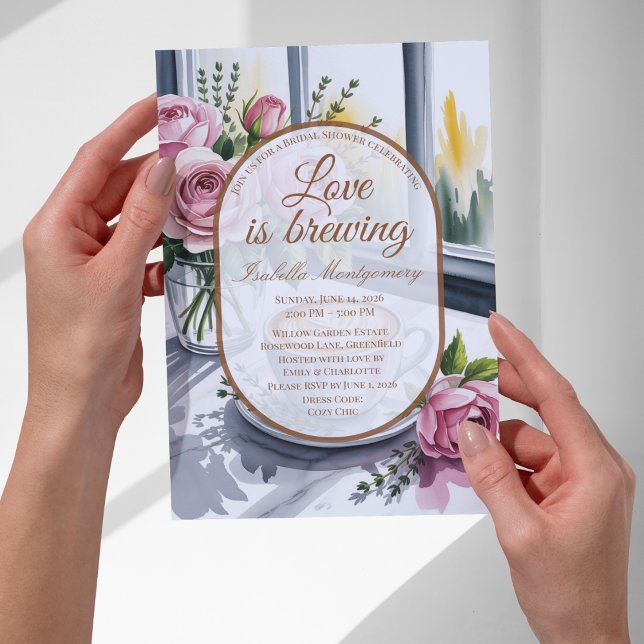 Convite Love Is Brewing Blush Latte Chá de Noiva Matinal (Love Is Brewing Blush Latte Morning Bridal Shower Invitations
)