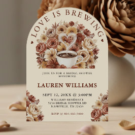 Convite Love is Brewing Brown Floral Coffee Heart Bridal