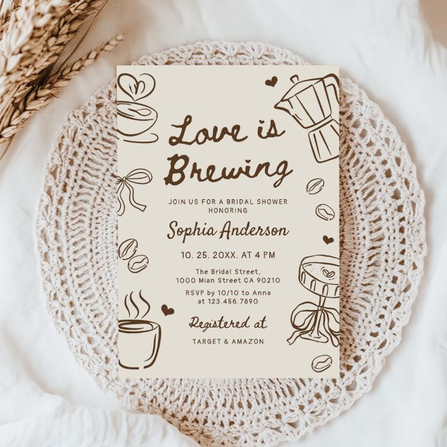 Convite Love is Brewing Coffee Hand Drawn Bridal Shower (Criador carregado)