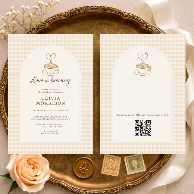 Convite Love is Brewing Coffee QR Code Bridal Shower (Criador carregado)