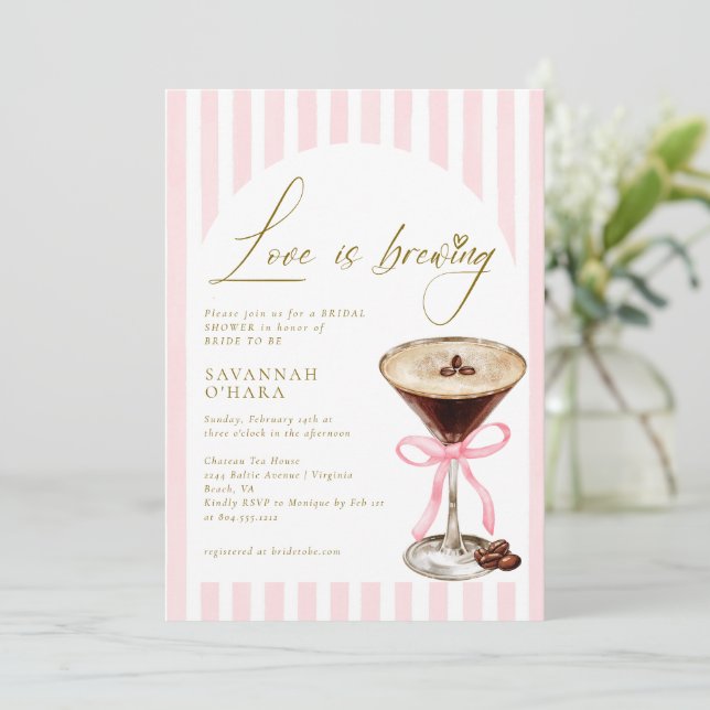 Convite Love is Brewing Elegant Bridal Shower Invitation (Em pé/Frente)