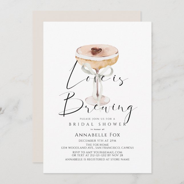 Convite Love is Brewing Espresso Martini Bridal Shower (Frente/Verso)