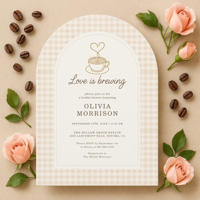 Convite Love is Brewing Gingham Coffee Bridal Shower (Criador carregado)