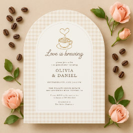 Convite Love is Brewing Gingham Coffee Couples Shower