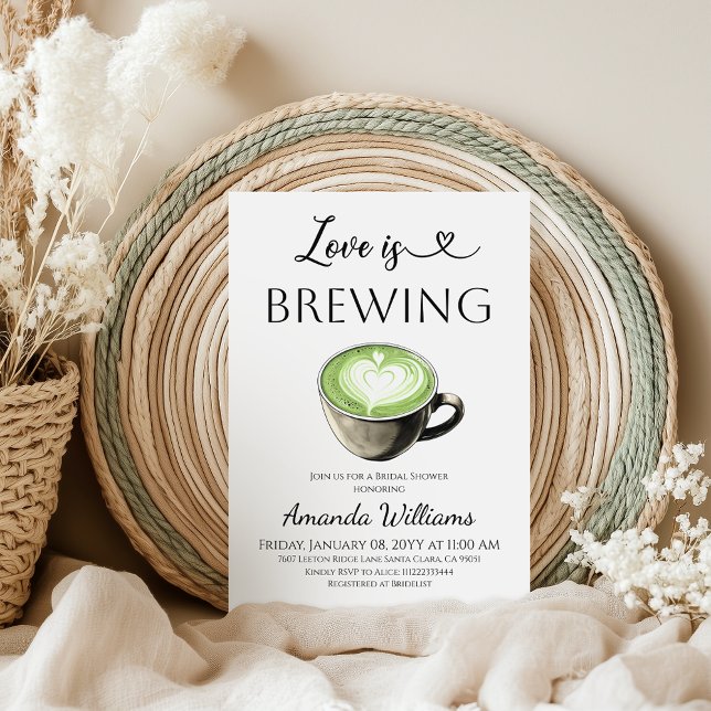 Convite Love is Brewing Green Coffee Matcha Bridal Shower (Criador carregado)
