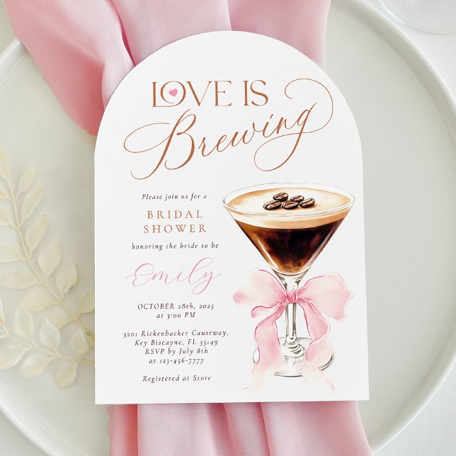 Convite Love is Brewing Pink Bow Bridal Shower  (Criador carregado)