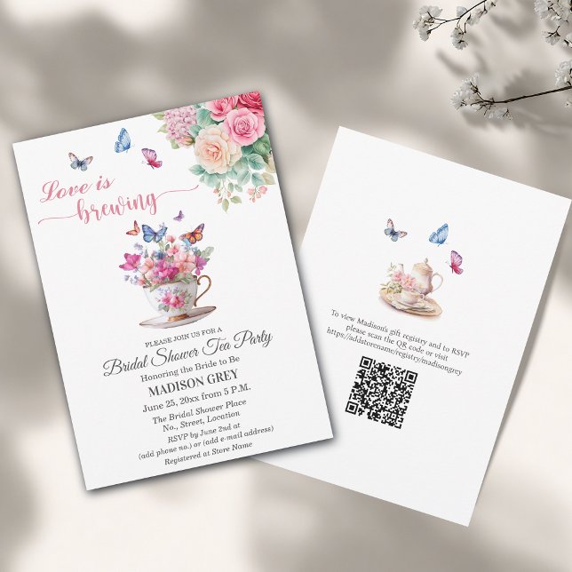 Convite Love is Brewing QR Code Bridal Shower Tea Party (Criador carregado)