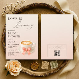 Convite Love is Brewing QR Code Coffee Bridal Shower
