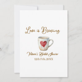 Convite Love is Brewing white coffee mug heart bridal show
