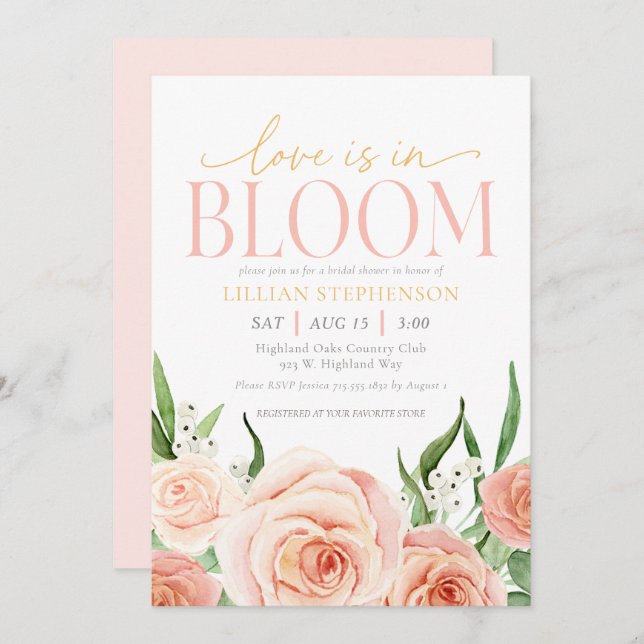 Convite Love Is In Bloom Blush Pink Floral Bridal Shower (Frente/Verso)