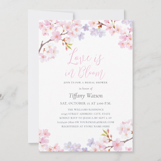Convite Love is in Bloom Cherry Blossom Bridal Shower (Frente)