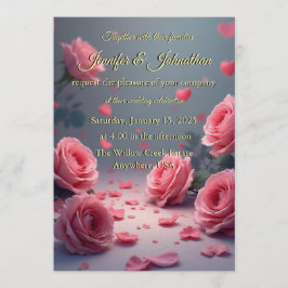 Convite Love is in Bloom Pink Roses Romantic Wedding