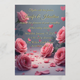Convite Love is in Bloom Pink Roses Romantic Wedding