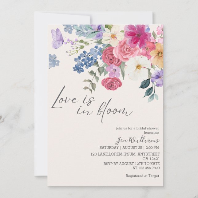 Convite Love is in bloom spring floral bridal shower (Frente)