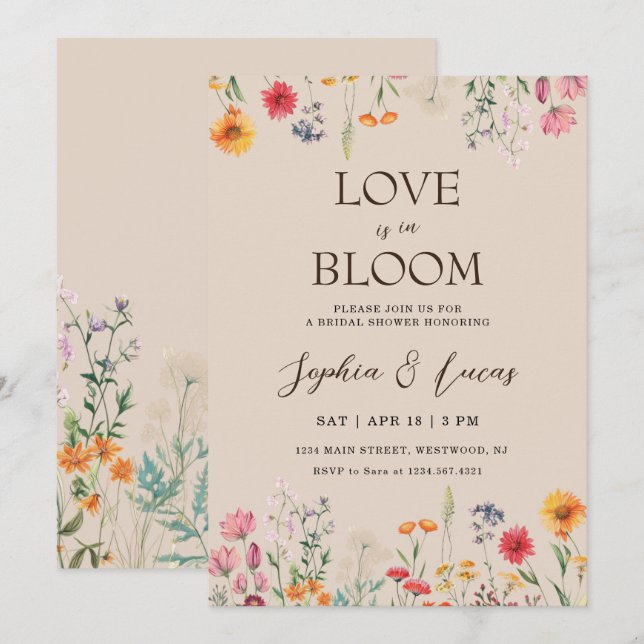 Convite Love is in Bloom Wildflower Bridal Shower (Frente/Verso)