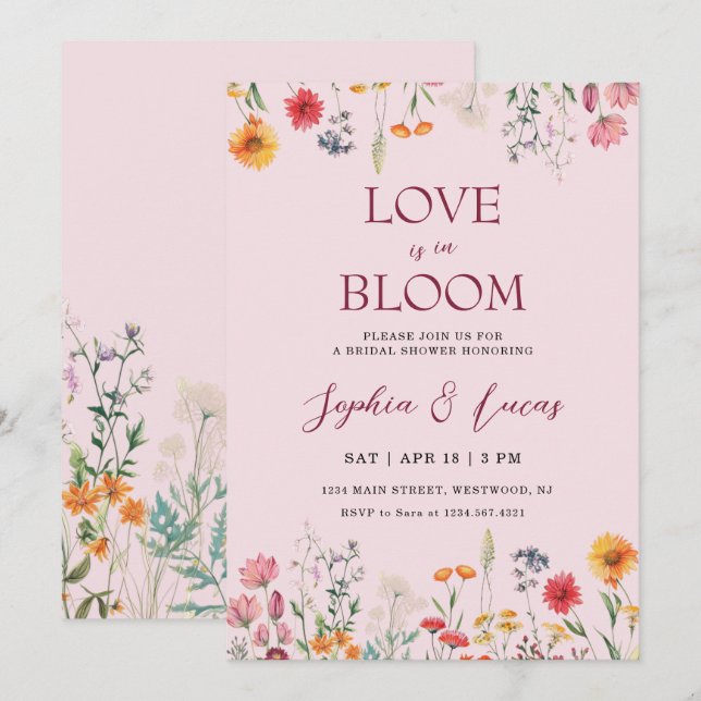 Convite Love is in Bloom Wildflower Bridal Shower (Frente/Verso)