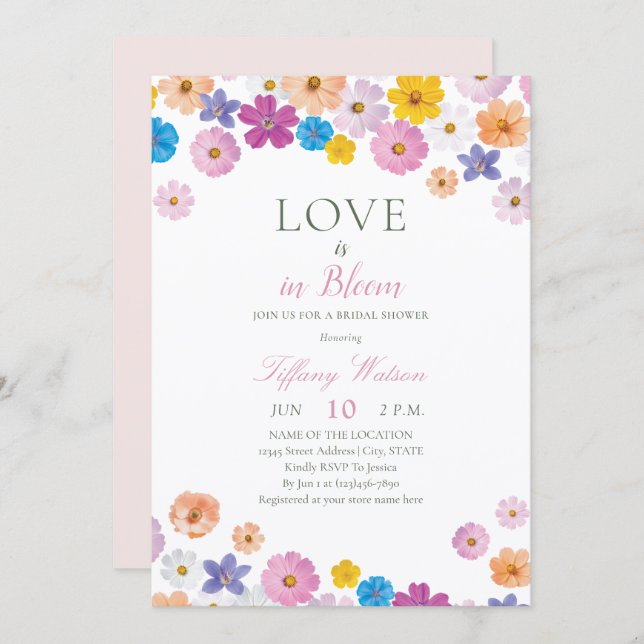 Convite Love is in Bloom Wildflower Garden Bridal Shower (Frente/Verso)