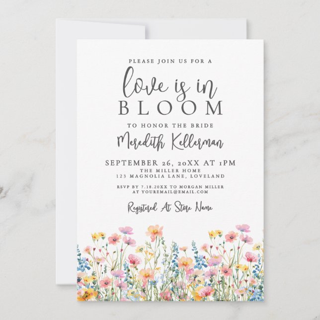 Convite Love Is In Bloom Wildflowers Bridal Shower (Frente)