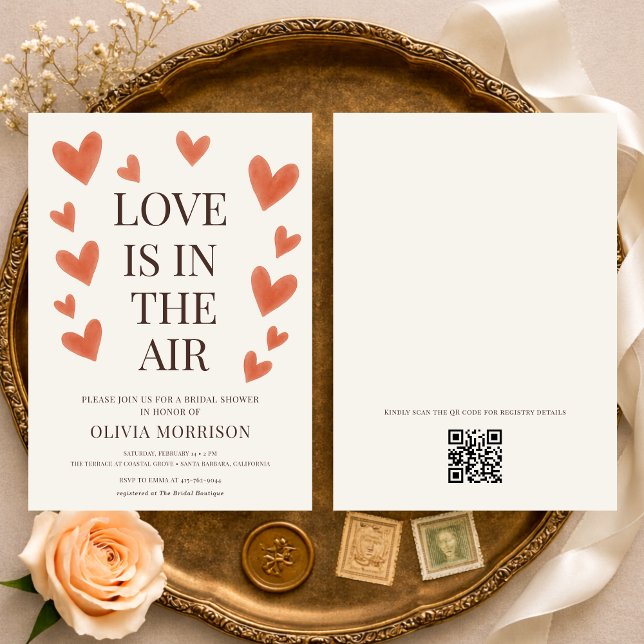 Convite Love is in the Air Hearts QR Code Bridal Shower (Criador carregado)