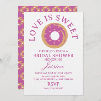 Convite Love is sweet donut with hearts Bridal Shower