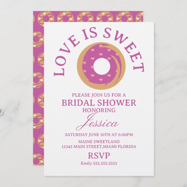 Convite Love is sweet donut with hearts Bridal Shower (Frente/Verso)