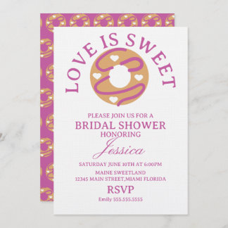 Convite Love is sweet donut with hearts Bridal Shower