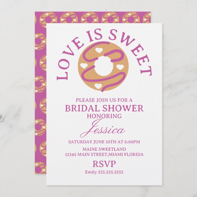 Convite Love is sweet donut with hearts Bridal Shower (Frente/Verso)