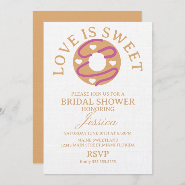 Convite Love is sweet donut with hearts Bridal Shower (Frente/Verso)