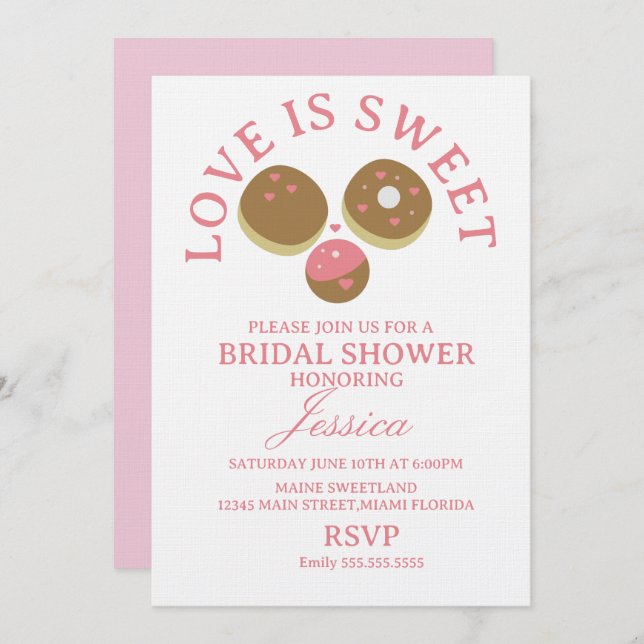 Convite Love is sweet donuts Bridal Shower (Frente/Verso)
