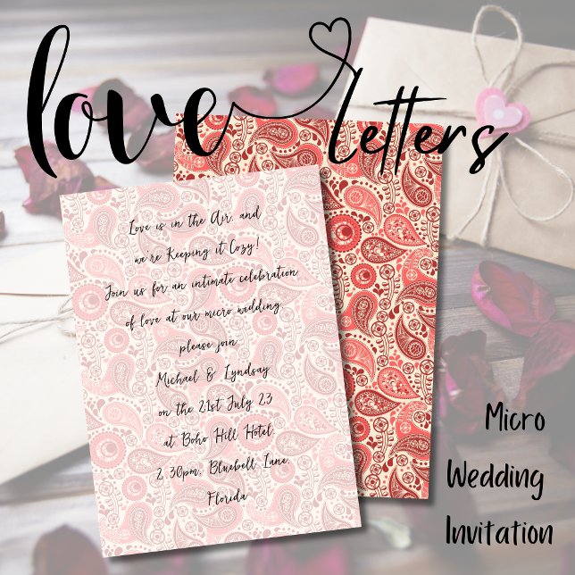 Convite Love Letters MICRO WEDDING Rosa Paisle Manuscrito (Criador carregado)