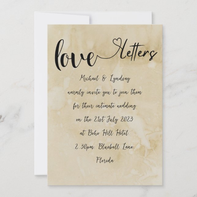 Convite Love Letters Vintage Rustic Charm Micro Wed (Frente)