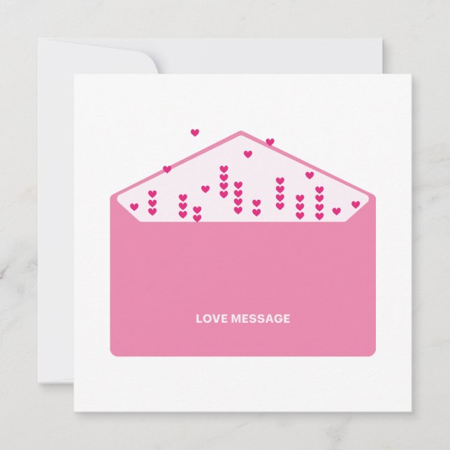 Convite Love Message Pink Hearts Minimalist Cute Funny   (Frente)