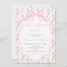 Convite  Love Shack Baby Pink Bow Baby Shower Girl