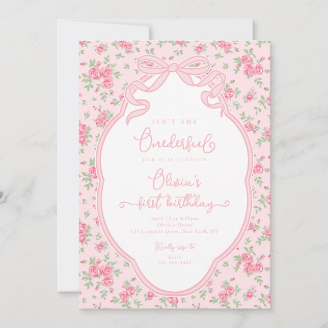 Convite Love Shack Bow Isn't She Onederful 1st Birthday (Frente)