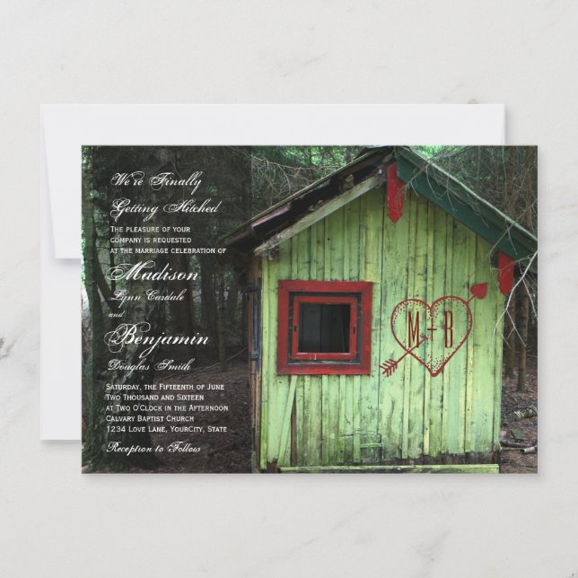 Convite Love Shack Cabin Inicials Heart Weding Invitation (Frente)