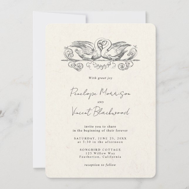 Convite Love Swans Wedding Invitation (Frente)