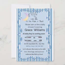 Convite Love You to the Moon and Back Baby Boy Shower 