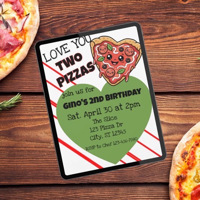 Convite Love You Two Pizzas 2nd Birthday (Criador carregado)