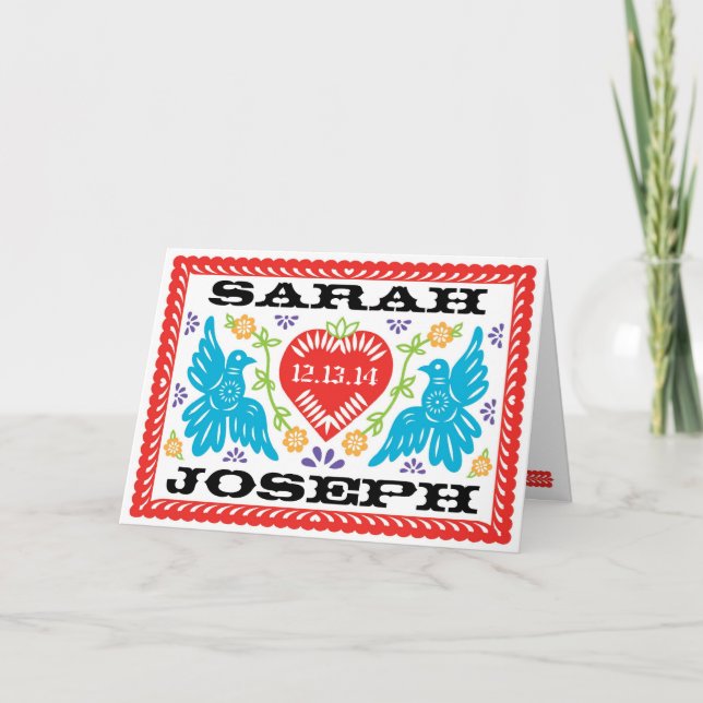 Convite Lovebirds Papel Picado Note Card (Frente)