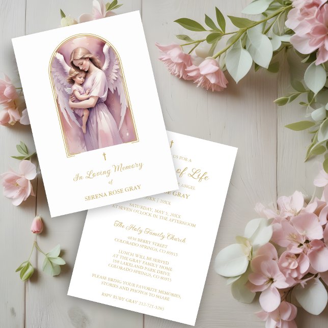Convite Lovely Arch Angel Guardian with Baby Funeral (Lovely Arch Effect Angel Guardian with Baby Funeral Invitation Card. )